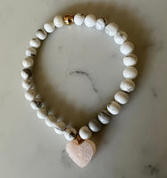 Gemstone bracelet with hand poured pale pink heart