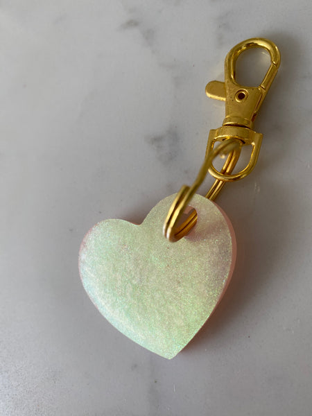 Pink holographic heart keychain