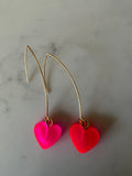 Hand poured mini neon heart  resin earrings