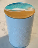 Ceramic canister with resin glazed bamboo lid