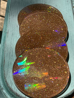 Holographic blush gold sparkle coasters
