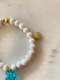 Natural gemstone bracelet with resin gummy bear charm and gold plated charm