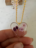 Pressed flower resin heart necklace
