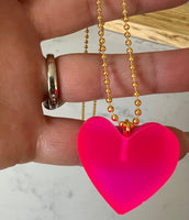 Hand poured resin neon heart necklace