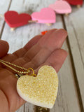 Gold resin heart necklace with 14k paper lip style trendy necklace. (Not ball chain seen here)