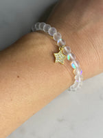 Mermaid glass bracelet with gold plated micro pave star charm ⭐️