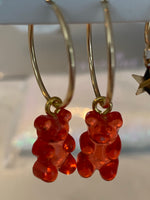 Gold filled endless hoops with resin gummy bear
