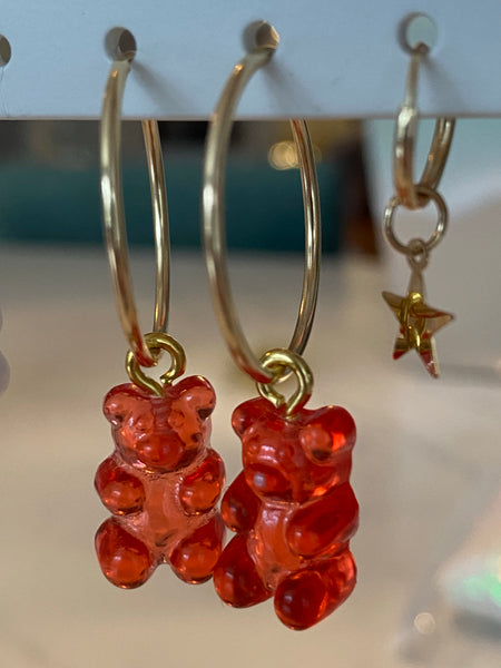 Gold filled endless hoops with resin gummy bear