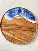 Round acacia wood cheese board double ocean wave