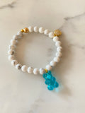 Natural gemstone bracelet with resin gummy bear charm and gold plated charm