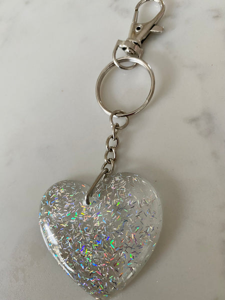 Holographic Silver heart keychain