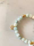 Natural gemstone bracelet with resin gummy bear charm and gold plated pave charm