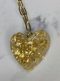 Gold plated paperclip chain necklace with hand poured gold resin heart