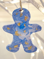 Jesmonite blue swirl gold leaf gingerbread person