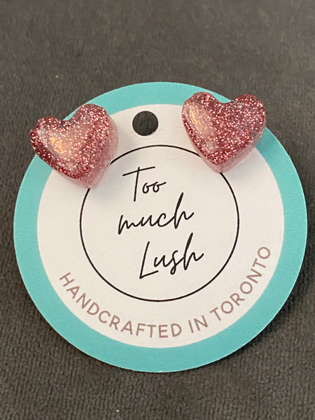 Sparkly heart stud earrings. (One pair)