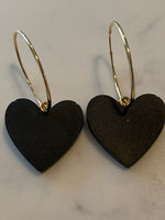 Gold filled endless hoops with black resin heart