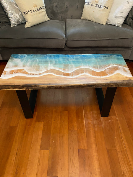 Live edge reclaimed spalted maple Ocean resin coffee table