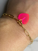 Paperclip chain bracelet with mini hand poured neon pink resin heart