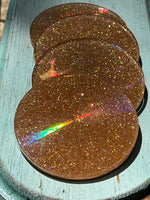 Holographic blush gold sparkle coasters