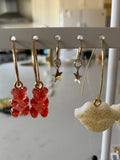 Gold filled hoops with gummy bear