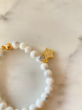 Natural gemstone bracelet with resin gummy bear charm and gold plated pave star charm